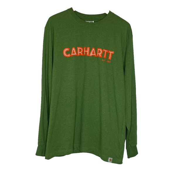 Men's Medium Carhartt Loose Fit Green Cotton Blend Crewneck Logo T-Shirto - Picture 1 of 5